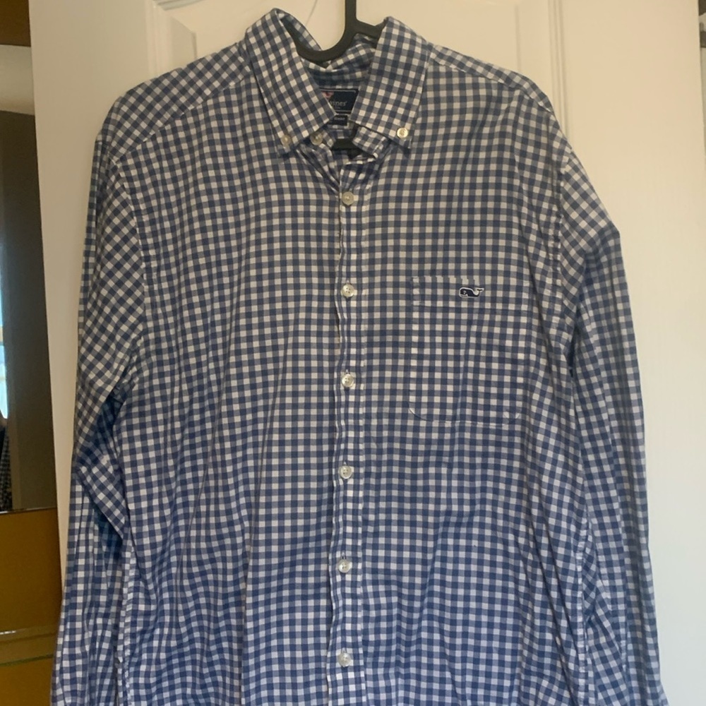 Vineyard Vine Blue and White Check L/S Button Down Shirt